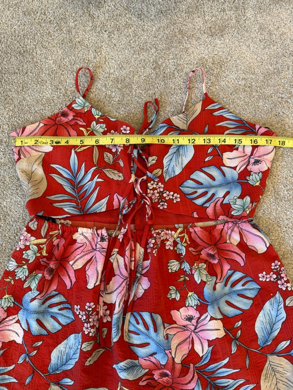 Forever 21 Tropical Floral Cutout Dress Size L Lace Up Front Ruffle Hem - Picture 4 of 6